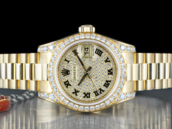 Rolex Datejust Lady Oro 179158 President Quadrante Pavé Diamanti Ghiera Diamanti - Full Set